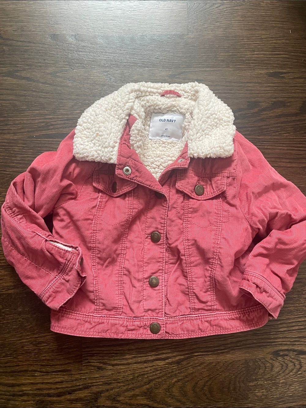 Old Navy Coral Pink Corduroy Jacket Lined in Cream Sherpa